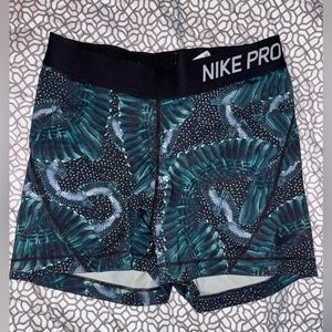 Nike Pro Black and Green Patterned Shorts